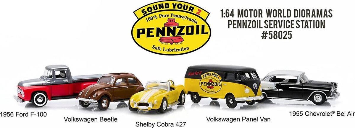 Motor World 5 car Diorama set Pennzoil Service Station 1:64
