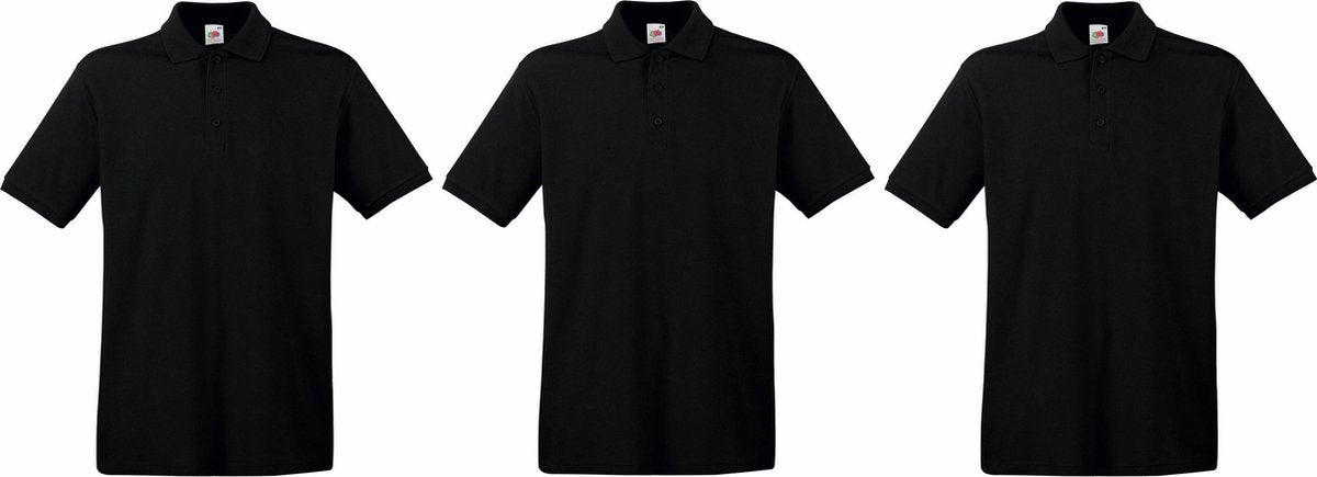 3-Pack Maat 2XL - Zwarte poloshirts premium van katoen voor heren - katoen - 180 grams - polo t-shirts