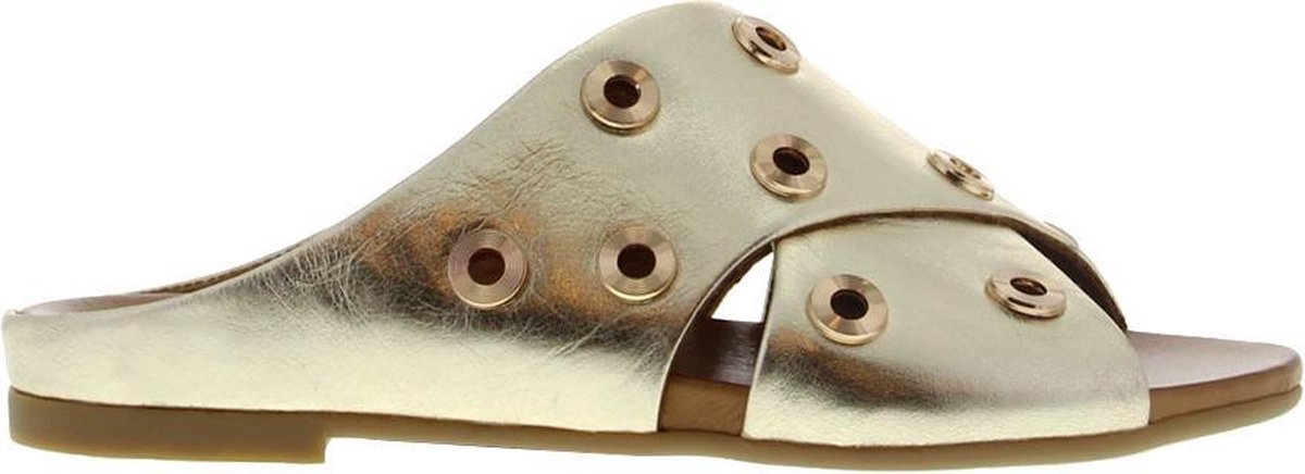 Tango | Mila 3-e gold leather cross slipper rings - cognac sole | Maat: 41