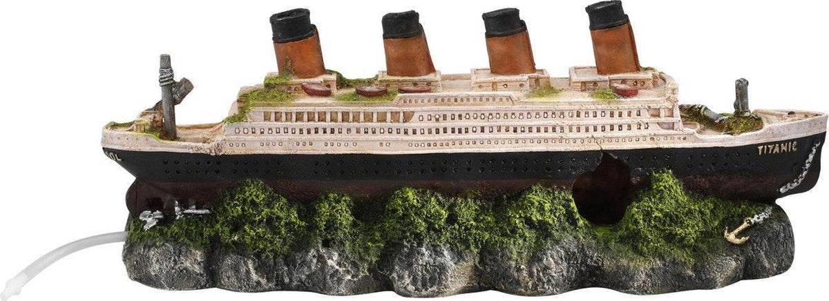 Aqua Della Aquarium Scheepswrak Titanic Met Luchtsteen -  39 x 11 x 14 cm