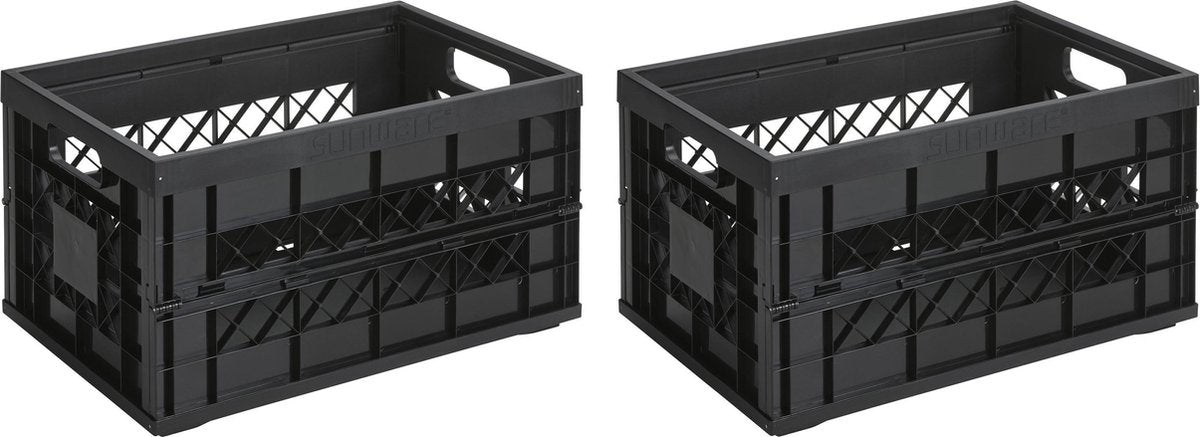 3x Vouwkratten/inklapbare boodschappenkratten/opberg kratten 45 liter - zwart - Vouwkratten/boodschappenkratten/klapkratten