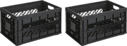 3x Vouwkratten/inklapbare boodschappenkratten/opberg kratten 45 liter - zwart - Vouwkratten/boodschappenkratten/klapkratten