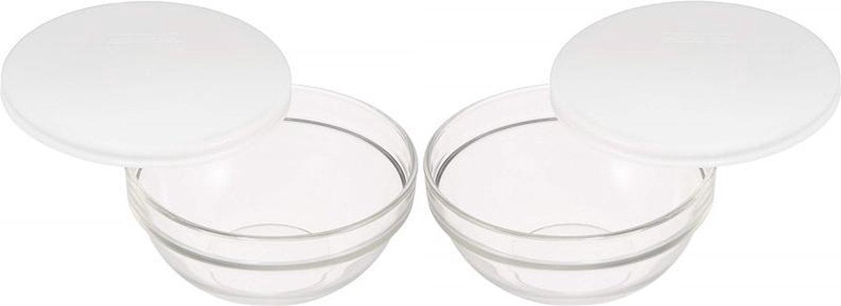 2x Glazen schaal/kom met deksel 20 cm - Sla/salade serveren - Schalen/kommen van glas - Keukenbenodigdheden