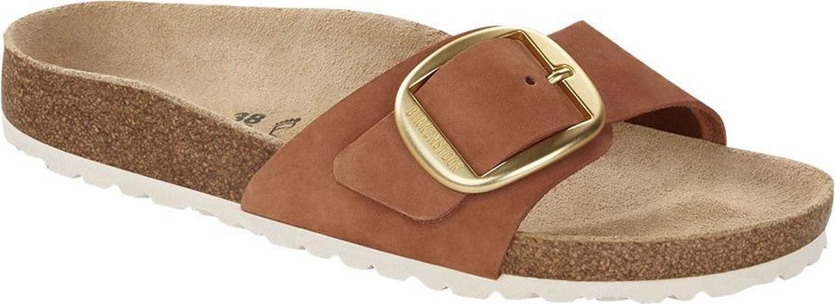 Birkenstock Madrid Brandy narrow Nubuck Big Buckle Dames Slippers - Cognac - Maat 41