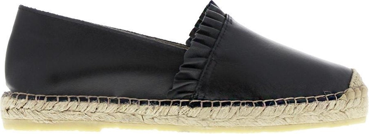 Tango | Vera 4-b black leather ruffle espadrille - natural outsole | Maat: 41