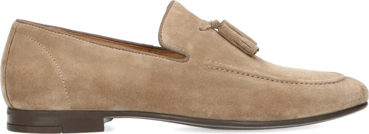 Manfield - Heren - Taupe suède loafers met kwastjes - Maat 44