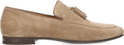 Manfield - Heren - Taupe suède loafers met kwastjes - Maat 44