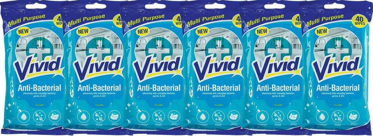 Vivid - Antibacteriële reinigingsdoekjes - 6 x 40 (240) stuks - Vochtige doekjes - Voordeelverpakking