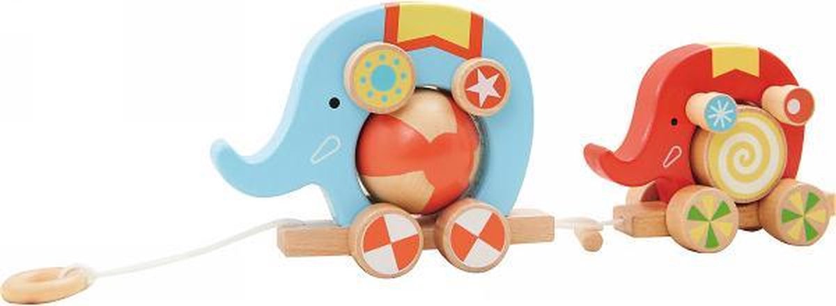 Pull-Along Olifant Circus - Twee olifants - Trekspeeltje - Trekfiguur - Houten vrachtwagen
