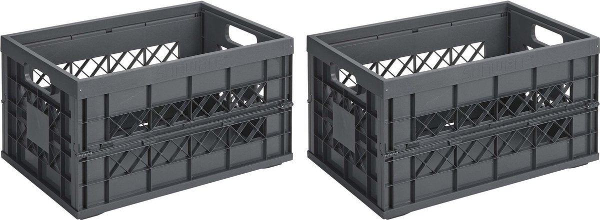 2x Vouwkratten/inklapbare boodschappenkratten/opberg kratten 45 liter - antraciet - Vouwkratten/boodschappenkratten/klapkratten