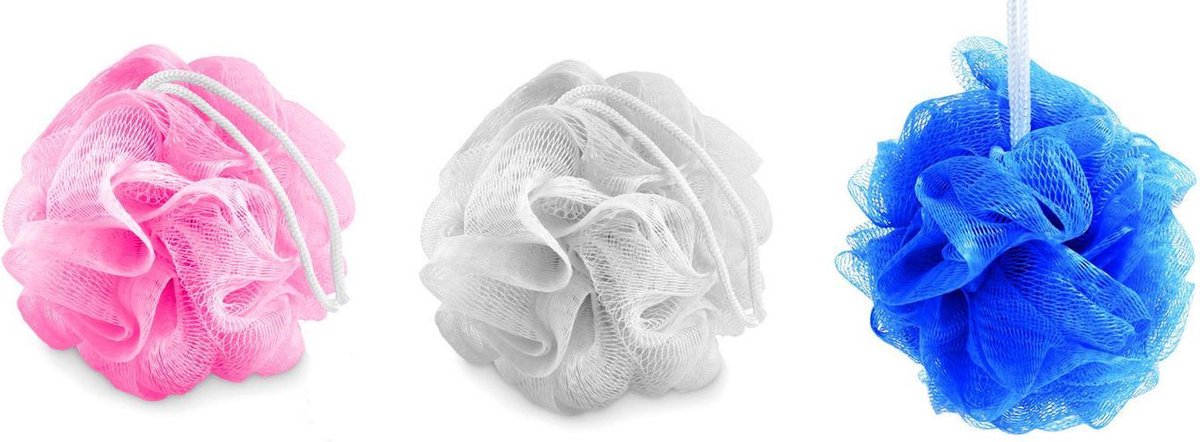 Rojafit Relaxing Bad & Douche Puff - Netspons - Ø 14 cm. - Set a 3 Stuks!! - 3 Verschillende Kleuren!!