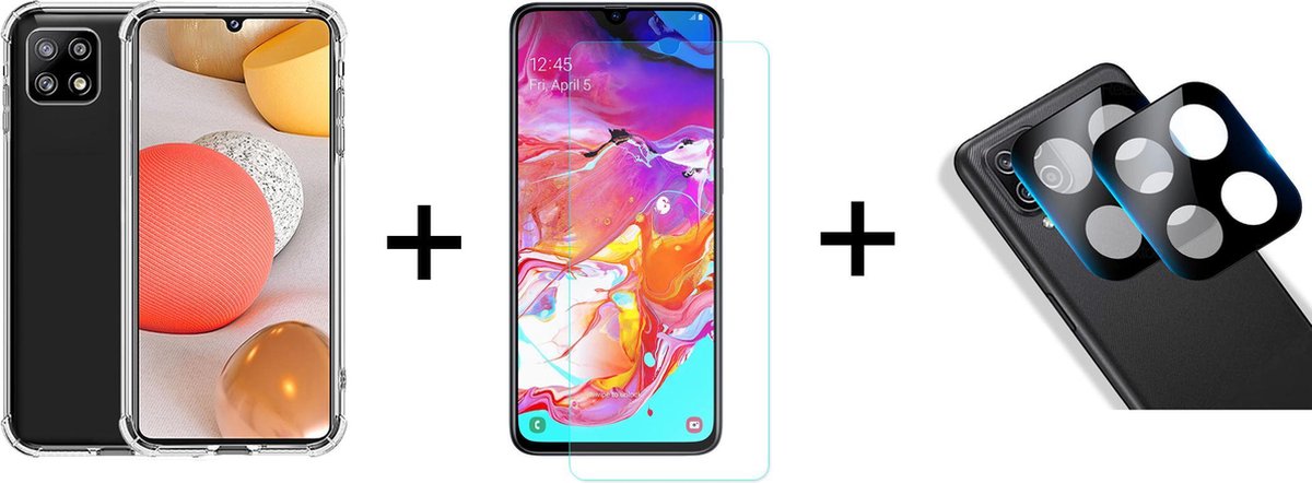 Samsung Galaxy A22 5G hoesje shock proof case transparant - 1x Samsung A22 5G Screen Protector + 1x Camera Lens Screenprotector