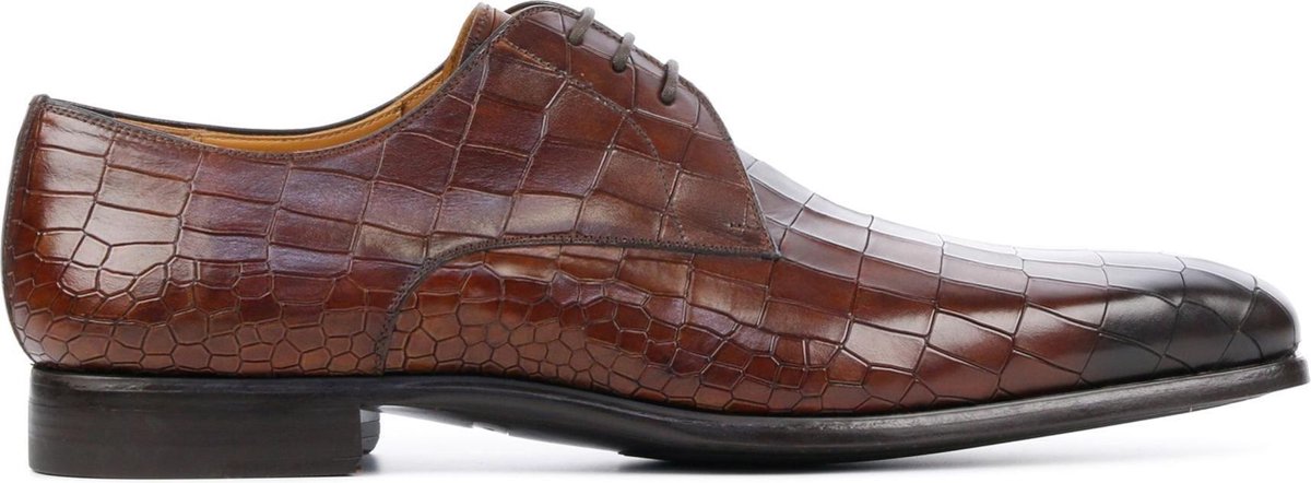 Magnanni Mannen Leren Crocoprint Veterschoenen / Herenschoenen   22643 - Bruin - Maat 42.5