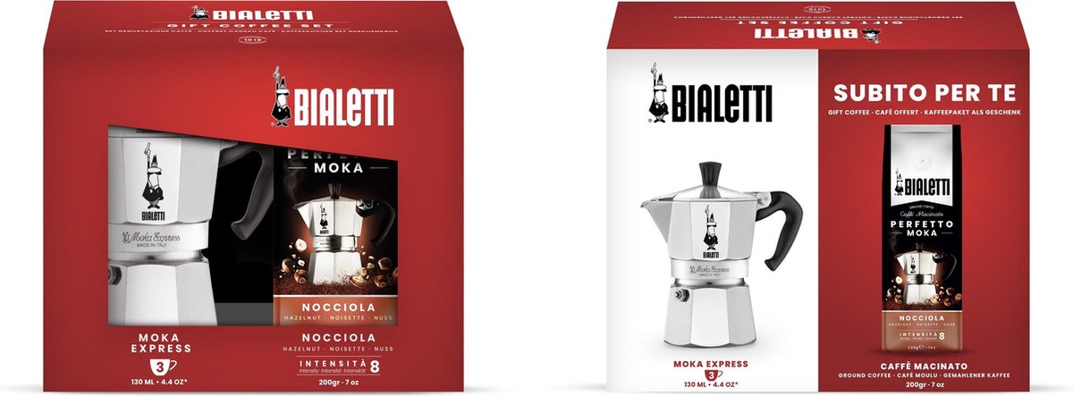 Bialetti Moka Express - met gratis koffie - aluminium - zilver - 3 kops