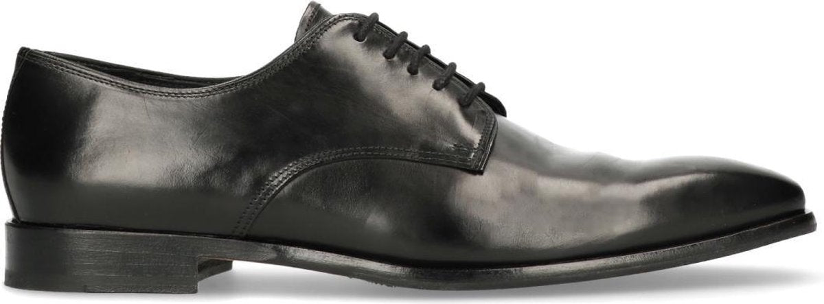 Manfield - Heren - Zwarte leren veterschoenen - Maat 41