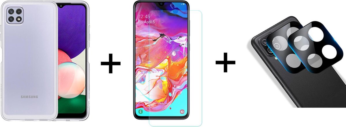 Samsung Galaxy A22 5G hoesje siliconen case transparant cover - 1x Samsung A22 5G Screen Protector + 1x Camera Lens Screenprotector