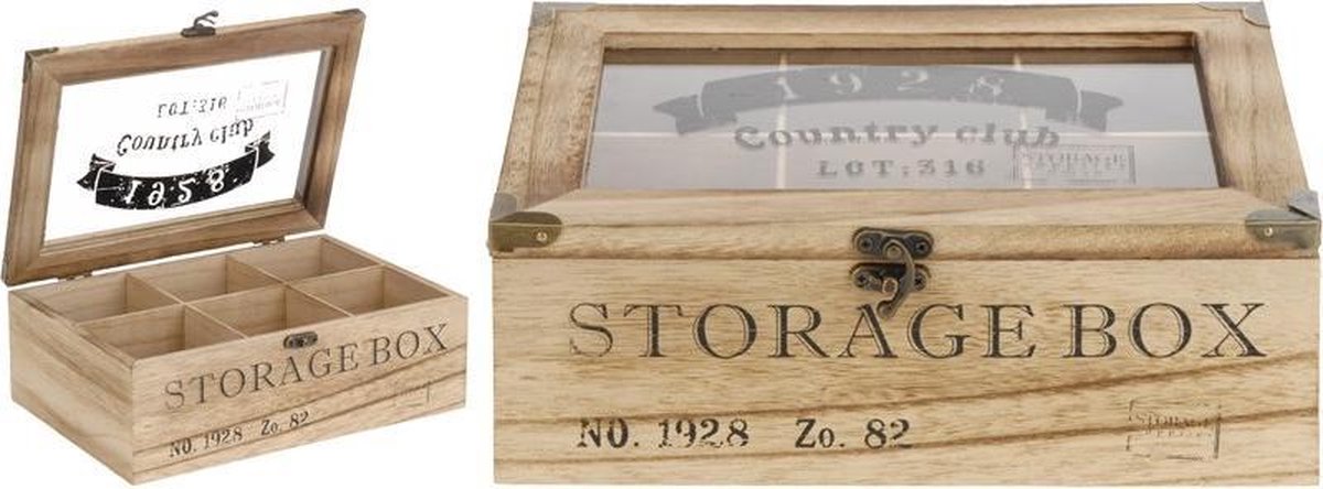 Country CLub Luxe Theedoos - 6 vaks - Hout - 24x16x8 cm