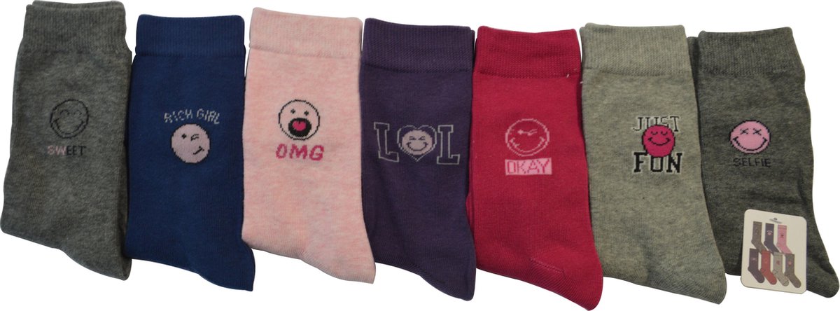 SMILEY Girl multipack sokken Sweet - meisjes 7 paar kousen - geschenkset - 35/38