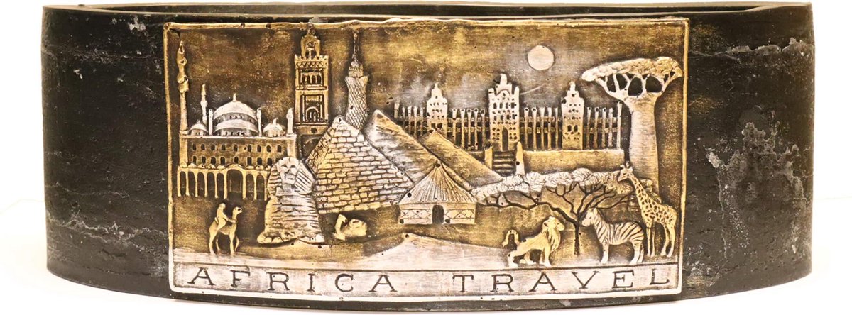Ovaal zwart Africa travel wax windlicht 95/125/270 (incl. 2 stuks 3 uurs theelichten)