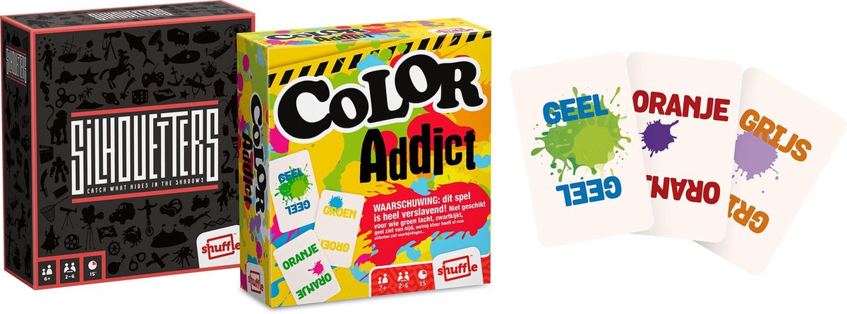 Shuffle spelpakket - 2 stuks - Color Addict kaartspel - Silhouetters dobbelspel