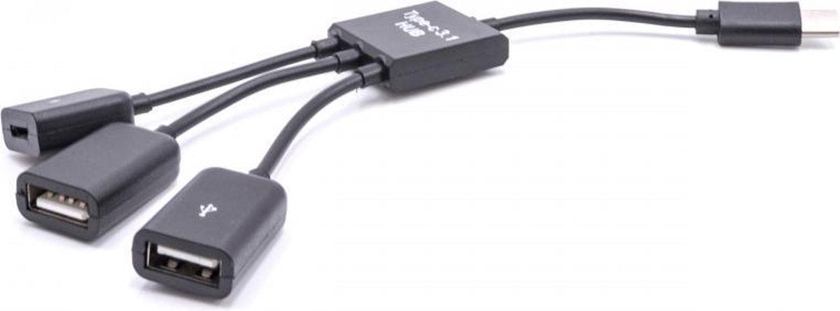 VHBW USB-C hub met 2 USB-A + 1 USB Micro B poorten - busgevoed - USB2.0 / zwart - 0