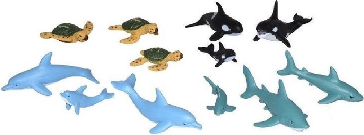 Zeedieren/oceaan familiedieren speelgoed 12-delig - Plastic kleine speelfiguren voor kinderen