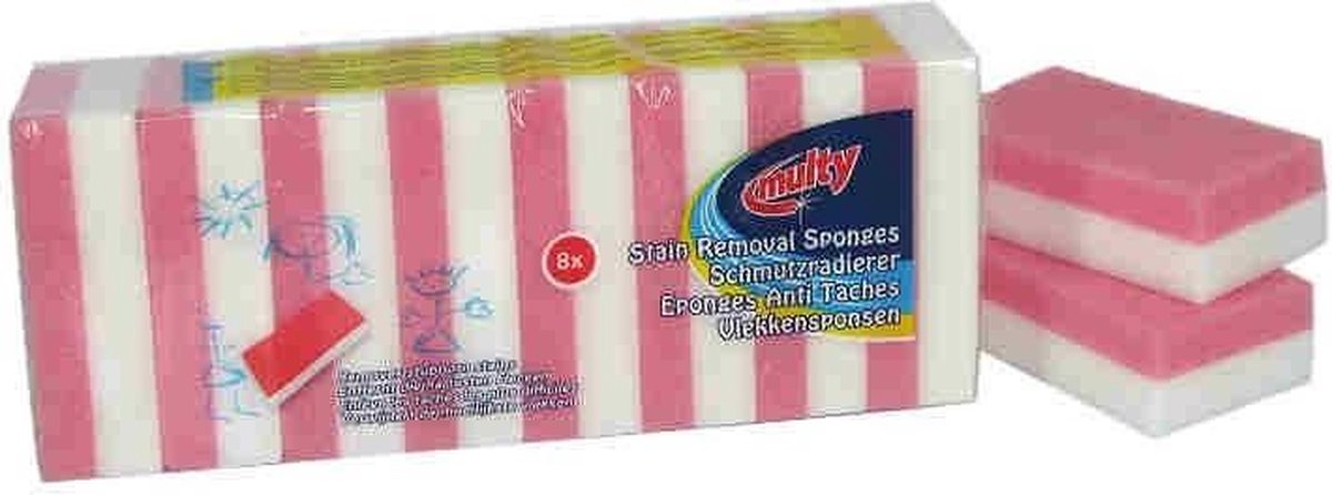 Multi vlekkenspons roze/wit per 8 verpakt