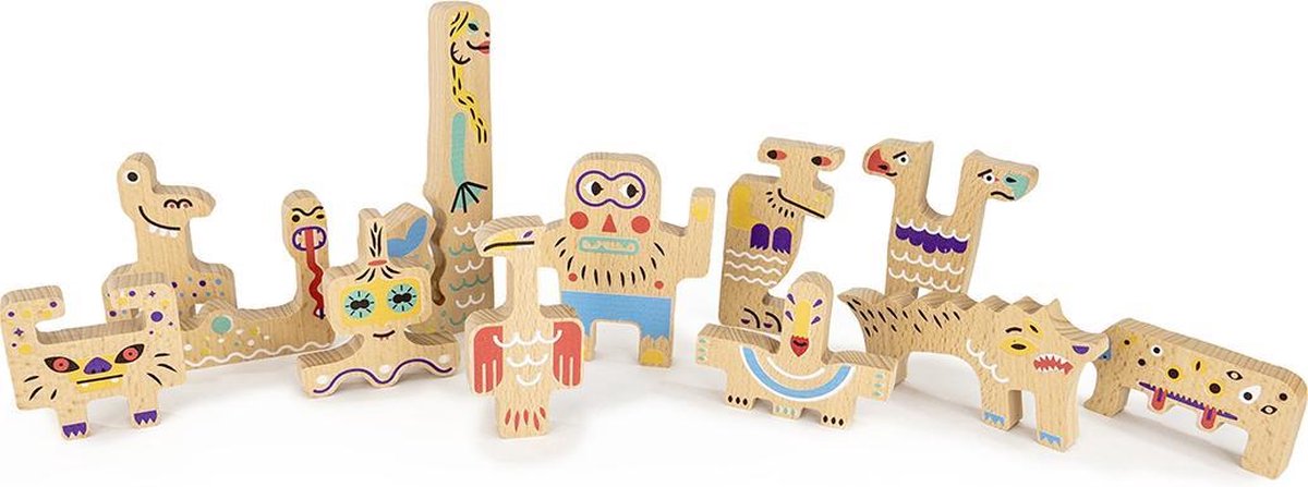 Bajo dubbelzijdige houten vormenpuzzel Vriendelijke Monsters - 12 stukjes