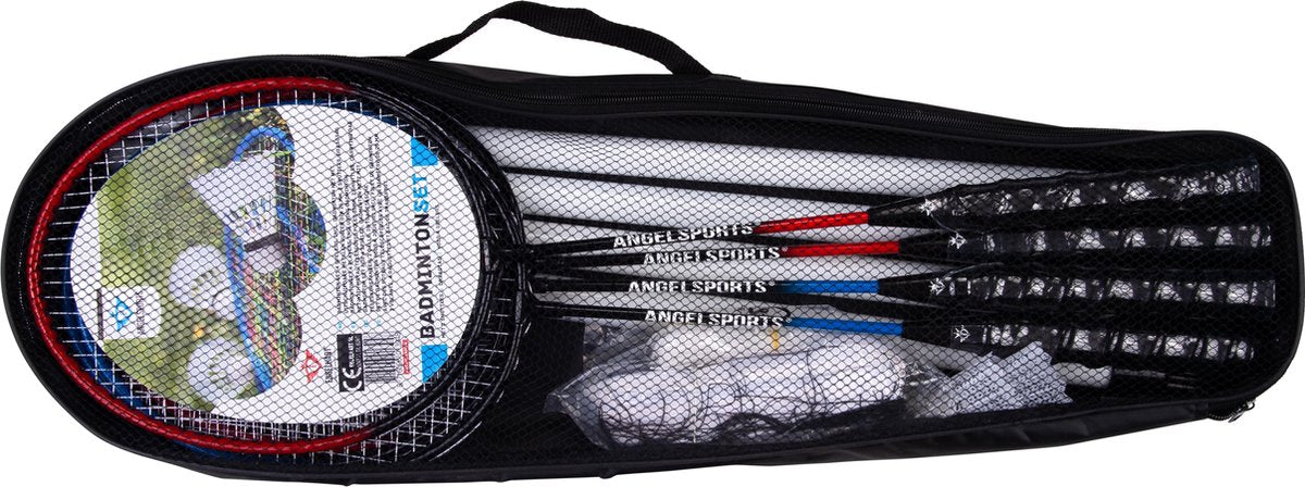 Angel Sports Luxe Bamintonset 4 spelers met 2 shuttles met netpost