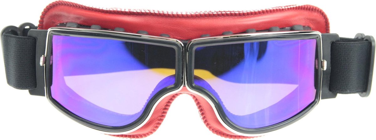 CRG rood leren cruiser motorbril - blauw reflectie