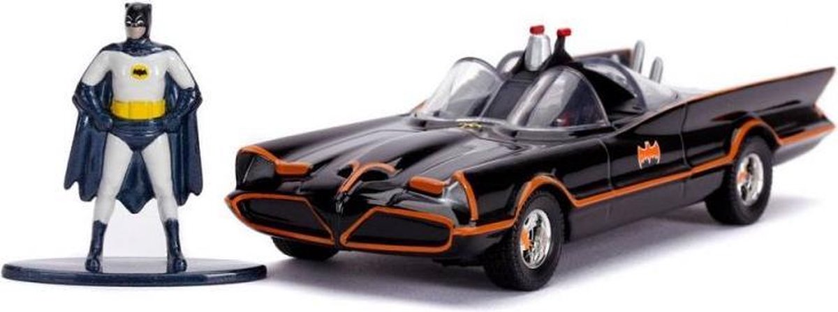 Batman Batmobile (Classic TV Series) 1966 + Speelfiguur (Zwart) (11 cm) 1/32 JADA - Modelauto - Schaalmodel - Model auto - Miniatuurautos - Miniatuur auto