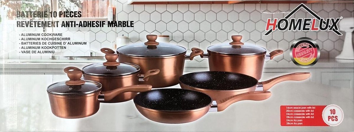 Homelux - 10 delige - pannenset - koper kleurig.