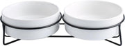 ElegaPet Honden Drink en Voerbak Wit + Ijzeren Standaard - 2x Keramieke Drinkbak + Ijzer Onderframe - Design item voor in huis - Hond