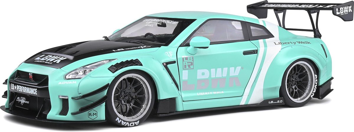 Nissan GT-R Liberty Walk (Turquoise) (30 cm) 1/18 Solido - Modelauto - Schaalmodel - Model auto - Miniatuurautos - Miniatuur auto