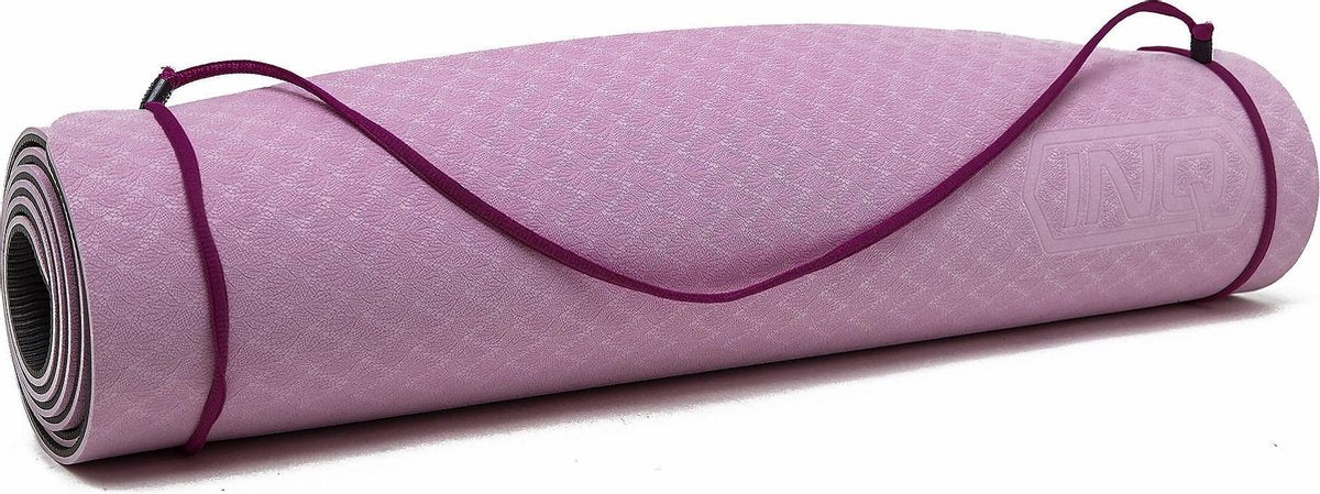 Inq Yogamat - Met Draagriem - 5 Millimeter - Anti-Slip - Yoga/Fitness/Pilates - Zwart/Roze