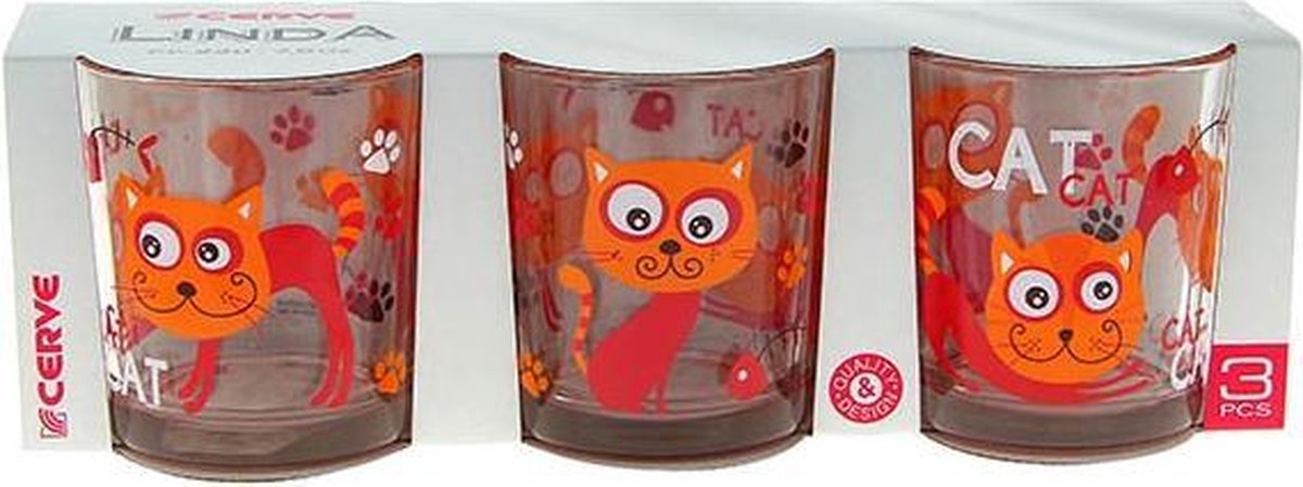 Cerve Linda Funny Cats glas 220 ml - Set-3