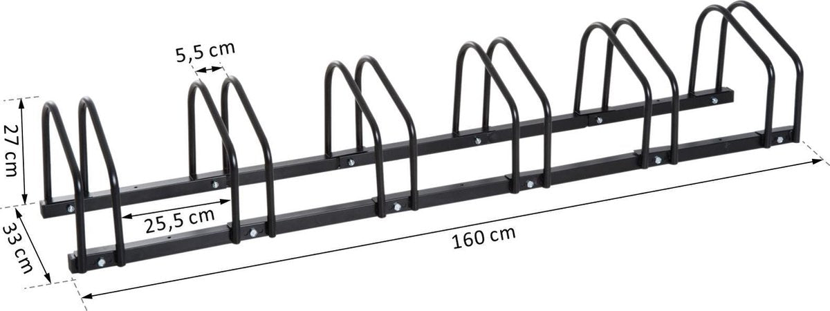 HOMCOM Fietsenrek voor 6 fietsen staal zwart 160 x 33 x 27cm
