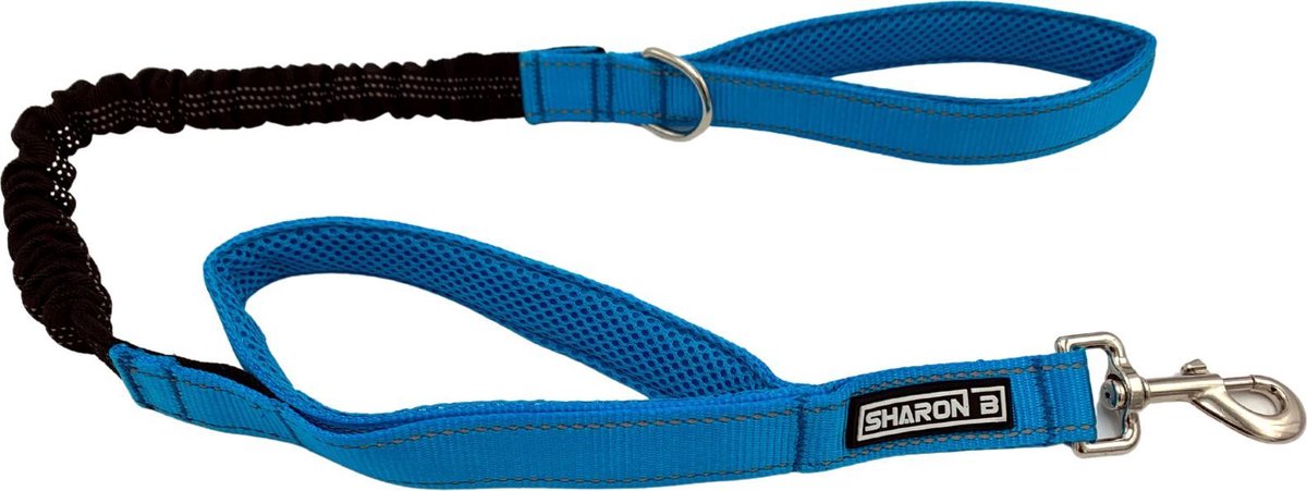 Bungee honden riem - schokabsorberend - hondenriem - Blauw - Reflecterend - Soft grip handgreep - Uitlaat riem - Voorkomt pijnlijke handen