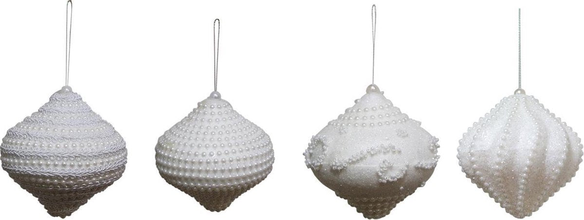 4 witte glitter decoratiehangers