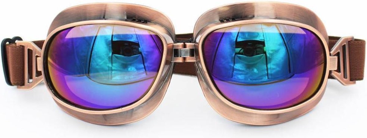 Vintage vliegeniersbril multi-kleur glas