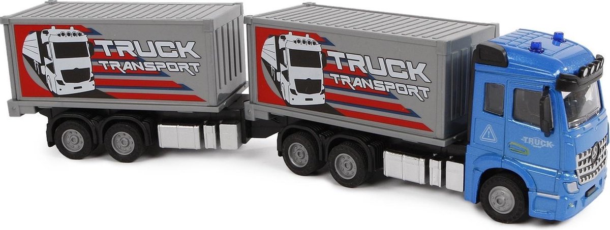 2-play Vrachtwagen Met Aanhanger Pull-back 29 Cm Blauw/grijs
