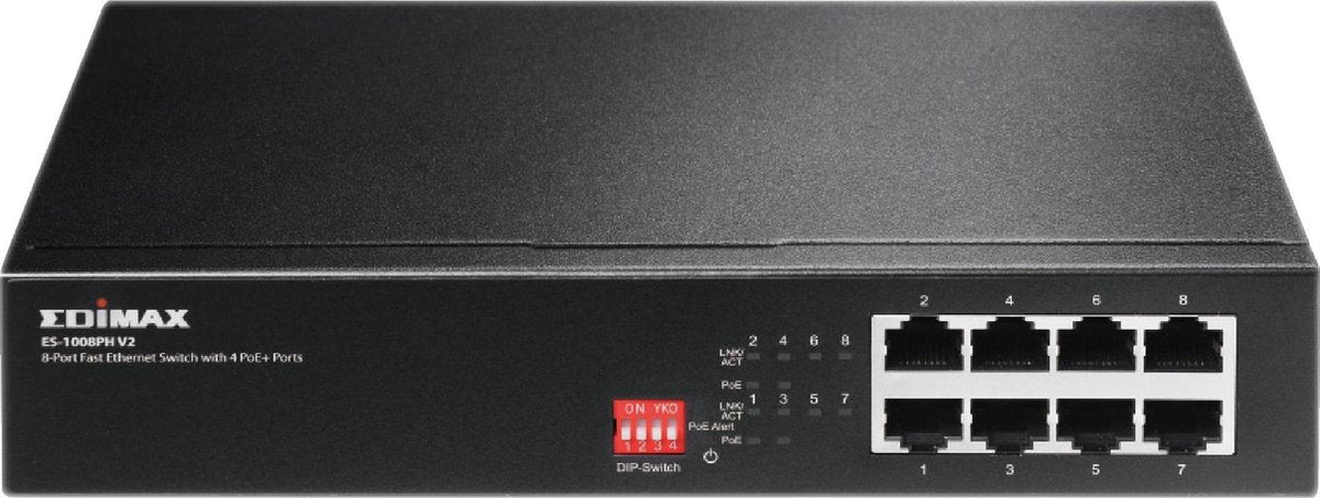 Edimax ES-1008PH V2 Fast Ethernet Switch met 8 poorten - 4x Power over Ethernet (PoE+) / zwart