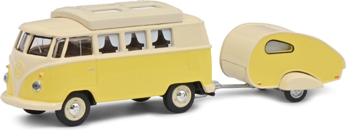 SCHUCO VW T1 CAMPER + CARAVAN schaalmodel 1:64