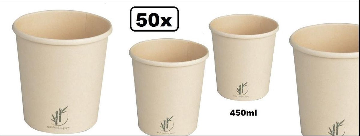 50x Soepkom Bamboepapier 450ml naturel - Soep salade beker festival warme dranken maaltijd carnaval
