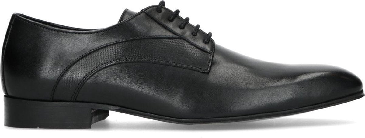 Manfield - Heren - Zwarte leren veterschoenen - Maat 42