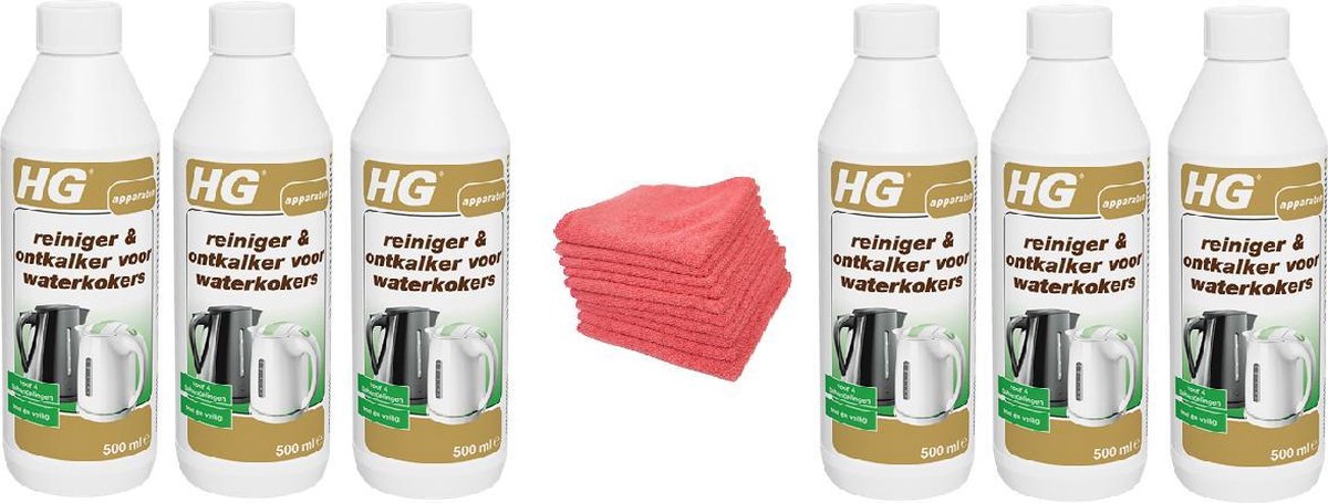 HG reiniger & ontkalker voor waterkokers Doos 6 Stuks + 10 Microvezeldoeken