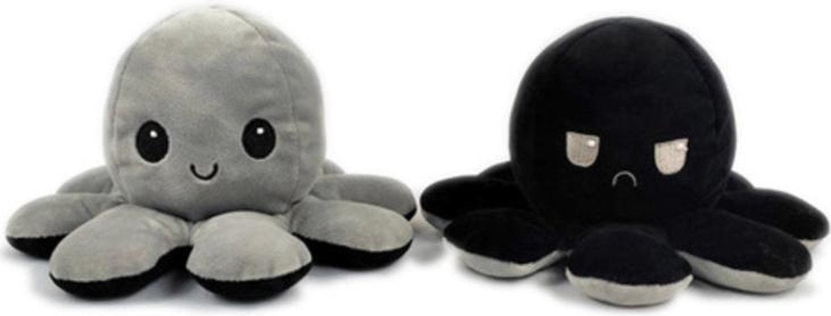 Reversible Octopus Knuffel – 10 x 20 cm – Grijs/Zwart