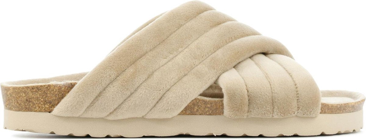 Mace Vrouwen Stoffen Pantoffels / Damesschoenen Harde zool Sloffen - M1051 - Taupe - Maat 36
