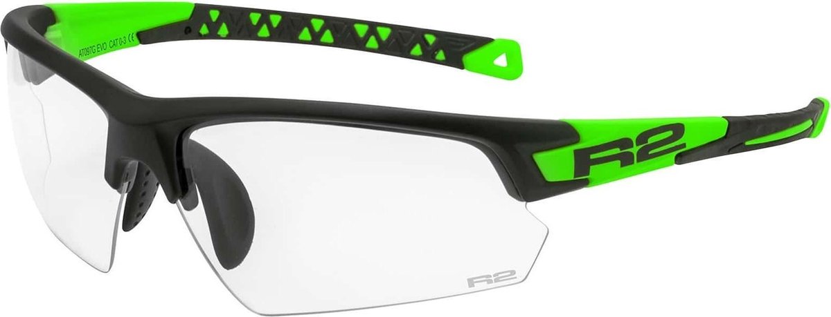 R2 Evo Fietsbril Meekleurende glazen - Sport Zonnebril Zwart/Groen