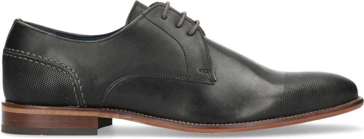 Manfield - Heren - Zwarte leren veterschoenen - Maat 43